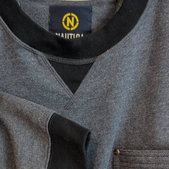 Nautica Men's Heather Navy Blue Crewneck Sweatshirt With Pocket - Picture 6 of 8